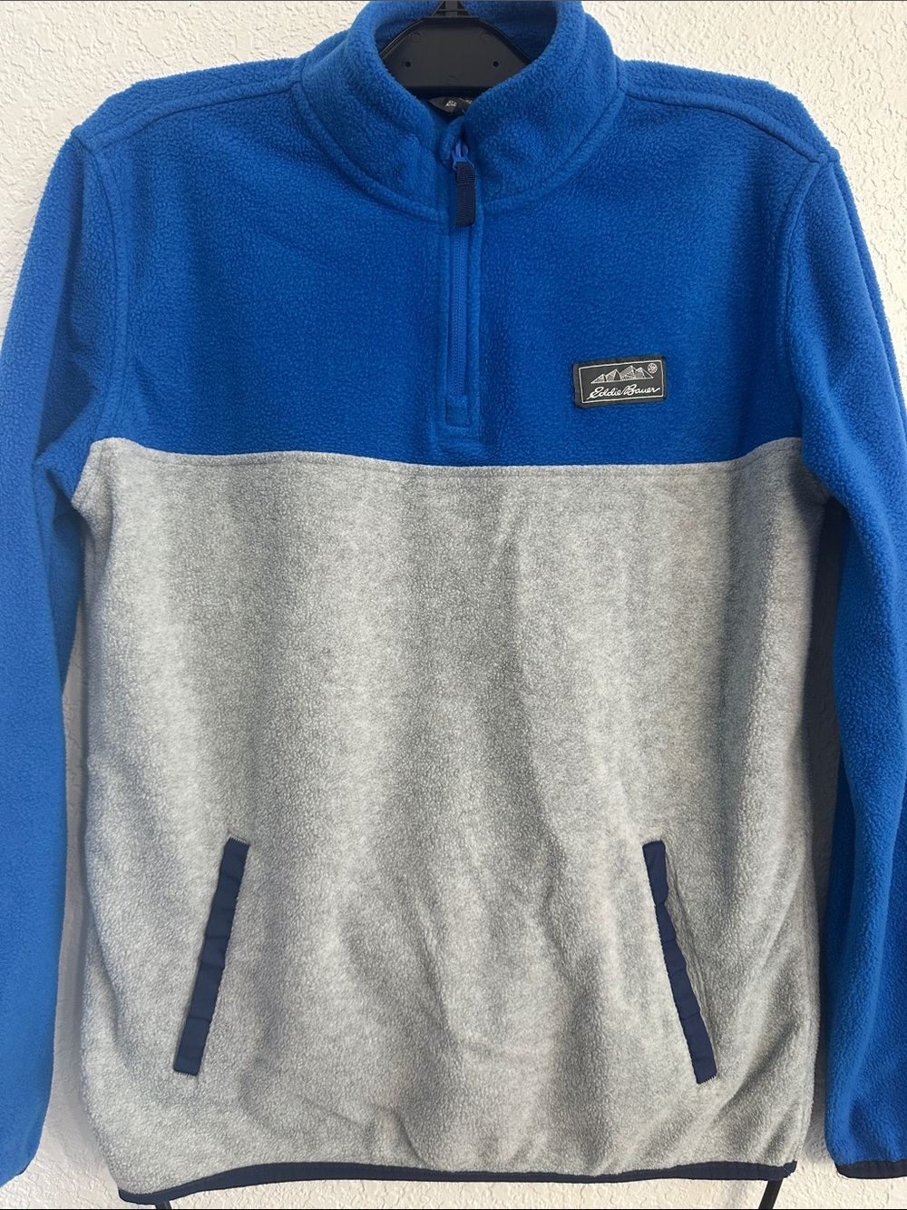 Eddie Bauer Blue and Gray Quarter-Zip Fleece Pullover